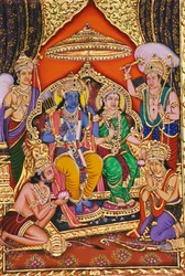 Ram Darbar Miniature Painting on Paper with Embossed