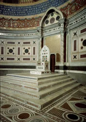 View of the episcopal throne in the papal pulpit of the apse of the Basilica of St. John Laterano
