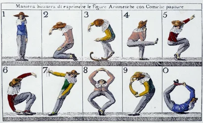 Weird way of expressing figures with comic postures - Italian doc., n.d.