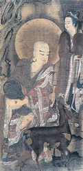 Religious Painting Depicting Young Monk with Doe