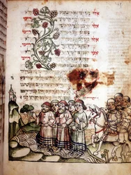 Bible Scene: Jews Cross the Red Sea (Page of a Machazor, book of prayer in Hebrew)