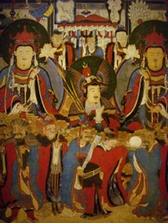 Buddha and Bodhisattva accompanied by their guardians, scroll painting, Joseon period (1392-1896), Korea. National Museum of Korea, Seoul, Republic of Korea