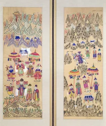 Two Panels of an Eight Fold Screen Depicting 