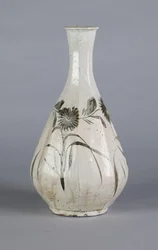 Vase with chrysanthemum and house design, Choson dynasty