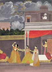 A lady brought in from a storm at night: illustration from the musical mode Madhu Madhavi