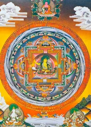 Manjushree Mandala, where the central figure represents the god of wisdom Manjushree, the legendary creator of the Kathmandu valley