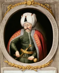 Ottoman Empire: portrait of the ninth Ottoman Sultan Selim I, called the Terrible or the Cruel (1470-1520). Miniature. Topkapı Palace Library, Istanbul