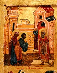 Icon depicting Joachim and Anna visiting the Temple in Jerusalem (detail)