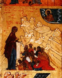 Icon depicting the miraculous apparition of the Virgin to Prince Andrei Bogoliubski in 1155 (detail)