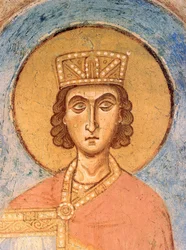 King Solomon - Ancient Russian frescos - 12th century - Fresco - Saint George