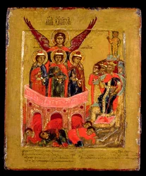 Russian Icon Depicting Shadrach, Meshach and Abednego in the Fiery Furnace, Moscow School, c.1600