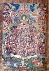 The great reformer Tsong ka Pa (the man who came from the valley of onions). Born in the province of Amdo in eastern Tibet in 1358, built the monasteries of Ganden and Sera, introduced a strict liturgical reform and imposed the observance of monastic rules