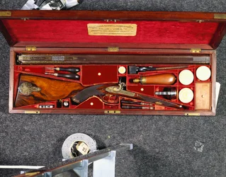 A Gold Decorated 16 Bore D.B. Percussion Rifle Made for the Nizam of Hyderabad, in a Brass Mounted Mahogany Case, Lined in Crimson Silk, c.1855