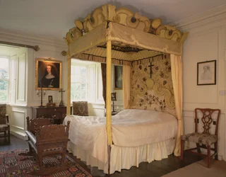Four poster bed and cradle, used by Mary Queen of Scots and her son, the future James VI of Scotland and I of England