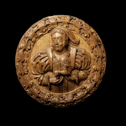 Roundel, thought to represent Margaret Tudor, from the ceiling of the King