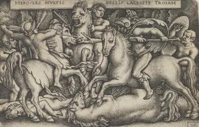 Hercules Fighting Against the Trojans, from The Labors of Hercules, 1545