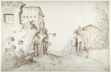 Roadside inn among the ruins of an aqueduct
