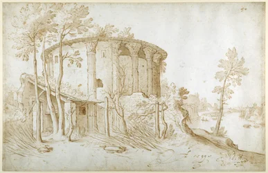 The Temple of Vesta in the Forum Boarium, Seen from the North, the Tiber to the Right, c.1650