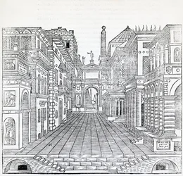 Magic scene, theatrical scene design, illustration from Treatise on Architecture, Book II