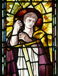 Mortehoe, St Mary, Heaton Butler & Bayne, Selwyn Image, Archangel St Michael (detail)