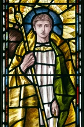 Mortehoe, St Mary, Heaton Butler & Bayne, Selwyn Image, Archangel St Raphael (detail)