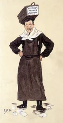 Seller of oysters from the store Prunier. Chromolithography signed SEM (1863 - 1934)