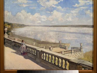 Sunny Day, A Lady At The Balustrade