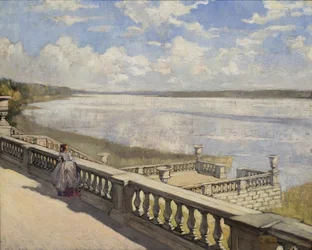 Sunny day. A lady at the balustrade, 1908