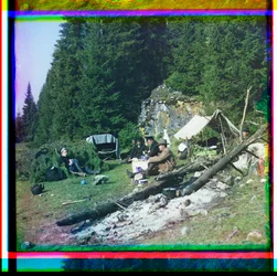 Sergei Prokudin-Gorskii and Others Seated at a Campsite, Chusovala River, Ural Mountains, Russia