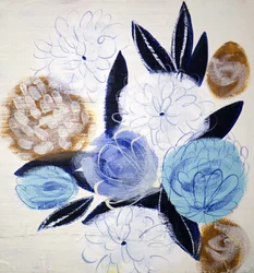 Abstract Blue Gold Flowers