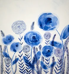 Indigo Watercolor Blooms
