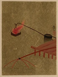 Fire Basket Suspended from Dock over a Fish Net in the Water
