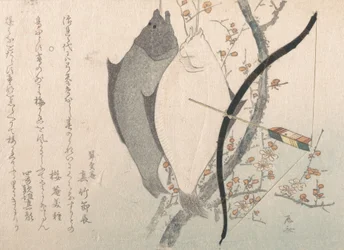 Halibuts and a Bow with Arrow Hanging on a Plum Tree