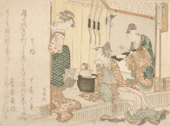 Two Young Ladies Having Tea Attended by Elderly Servant