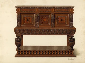 Walnut and Oak Standing Buffet, Property of Percy Macquoid