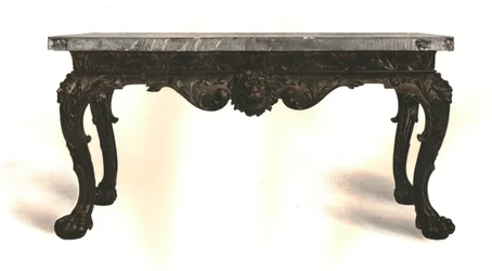 Stained wood table with Scagliola top