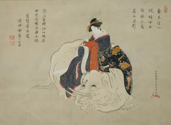 Courtesan of Eguchi, Painting: 1770-80, Inscription: 1820s-1830s