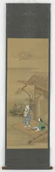 Two Peasant Girls Beating Cloth Outside a House