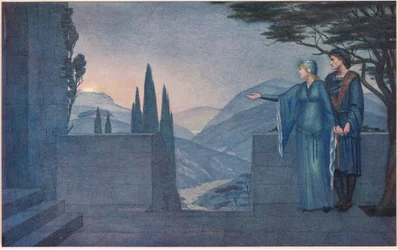 The Prince and Elsie. "Ah not so soon, see yonder fire, it is the moon slow rising o