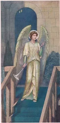 The herald of the mystery!...and yonder, upon a stage, a herald with a trumpet, clad like the angel Gabriel