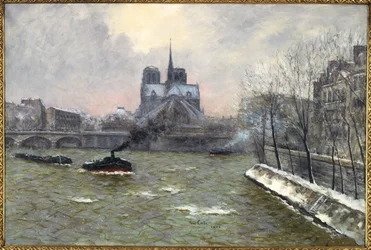 The chevet of Notre-Dame, seen from the Pont de la Tournelle, snow effect