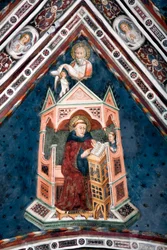 View of the Detail of a Fresco Decorating One of the Vaults of the Upper Church Representing the Four Doctors of the Roman Church: St. Gregory I the Great and the Evangelist Saint Matthew