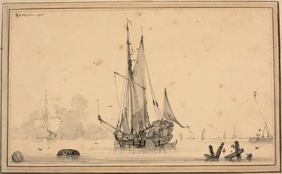 Harbor Scene with Ships at Rest and Piling
