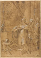 San Carlo Borromeo Adoring an Image of the Birth of the Virgin