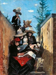 Mrs. Clementina Fiorini with Her Daughters in Poggio Piano