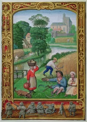 August: Harvesting near a river, from a Book of Hours, or the Golf Book, c.1520-30