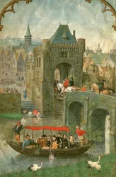 Boating in the month of May, from a Book of Hours, c.1540