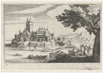 Hilly Landscape with a Castle on an Island (Southern European Landscapes, Topographia variarum regionum)