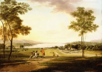 Lake Geneva from the slopes of Cologny looking towards Eaux-Vives