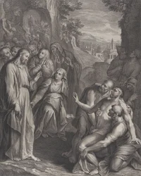 The Raising of Lazarus, with Christ standing at left